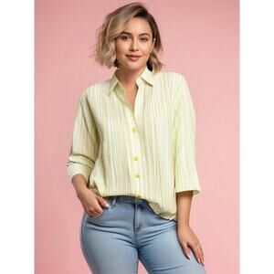 Columbia Women's 2XL Green Striped Vented Fishing‎ Shirt 3/4 Sleeve